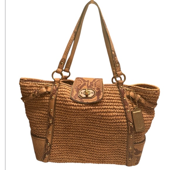 Coach Handbags - Coach Python Straw Natalie Tote 16839